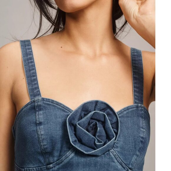 Porridge Rosette Denim Slim Mini Dress - Picture 2 of 8